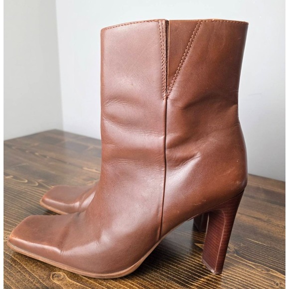 Bruno Valenti Shoes - Vintage Bruno Valenti Boots 90s Size 10 Brown Leather Square Toe Shoes Heels